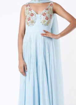 Light Blue Georgette Embroidered Anarkali Suit Wedding Wear