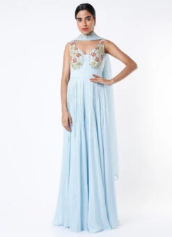 Light Blue Georgette Embroidered Anarkali Suit Wedding Wear -Deals Chic Lehenga Store Light Blue Georgette Embroidered Anarkali Suit SLDVC155 u