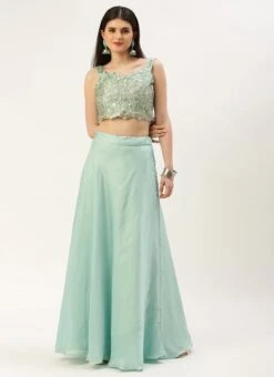 Skirt From Light Blue Net Embroidered N Green Satin Skirt Set After Six Wear -Deals Chic Lehenga Store Light Blue Net Embroidered N Green Satin Skirt Set IWBS02211107 u