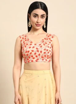 Light Peach Embroidered Chiffon Blouse Festive Wear -Deals Chic Lehenga Store Light Peach Embroidered Chiffon Blouse BLBS02301948 u