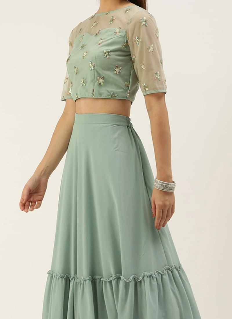 Skirt From Light Peach N Green Embroidered Crop Top N Skirt After Six Wear 1 Skirt From Light Peach N Green Embroidered Crop Top N Skirt After Six Wear