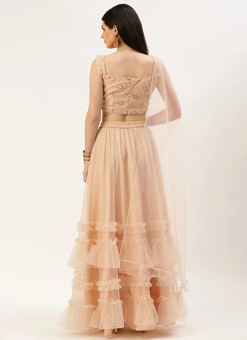 Dupatta From Light Peach Net Sequins Embroidered Lehenga After Six Wear 4 Dupatta From Light Peach Net Sequins Embroidered Lehenga After Six Wear - Image 4