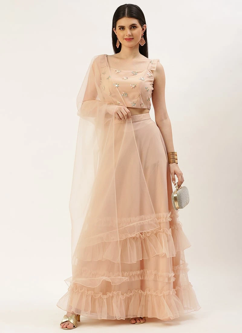Dupatta From Light Peach Net Sequins Embroidered Lehenga After Six Wear 3 Dupatta From Light Peach Net Sequins Embroidered Lehenga After Six Wear - Image 3