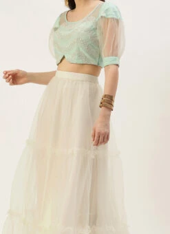 Dupatta From Light Sea Green Embroidered N White Net Lehenga After Six Wear