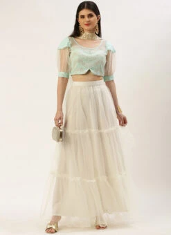 Dupatta From Light Sea Green Embroidered N White Net Lehenga After Six Wear -Deals Chic Lehenga Store Light Sea Green Embroidered N White Net Lehenga GHBS02211187 u