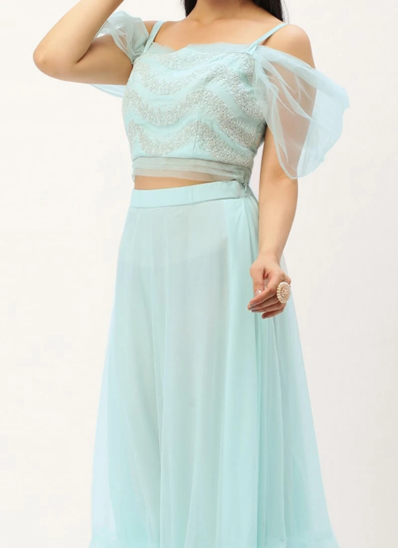 Light Sea Green Net Embroidered Lehenga Festive Wear 1 Light Sea Green Net Embroidered Lehenga Festive Wear