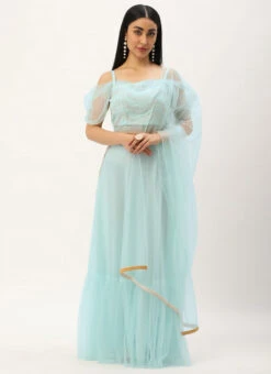 Dupatta From Light Sea Green Net Embroidered Lehenga After Six Wear -Deals Chic Lehenga Store Light Sea Green Net Embroidered Lehenga GHBS02212563 u