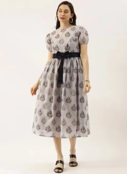 Lilac Hint Chanderi Silk Puff Sleeve Dress Festive Wear -Deals Chic Lehenga Store Lilac Hint Chanderi Silk Puff Sleeve Dress DRBS02012713 u