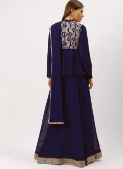 Long Choli Full Sleeve Dark Blue Georgette Lehenga Festive Wear -Deals Chic Lehenga Store Long Choli Full Sleeve Dark Blue Georgette Lehenga GHBS02203580 b