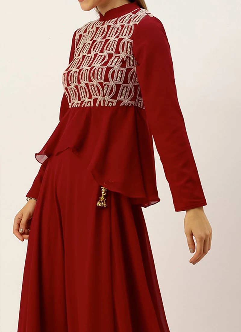 Long Choli Full Sleeve Maroon Embroidered Lehenga Festive Wear 1 Long Choli Full Sleeve Maroon Embroidered Lehenga Festive Wear