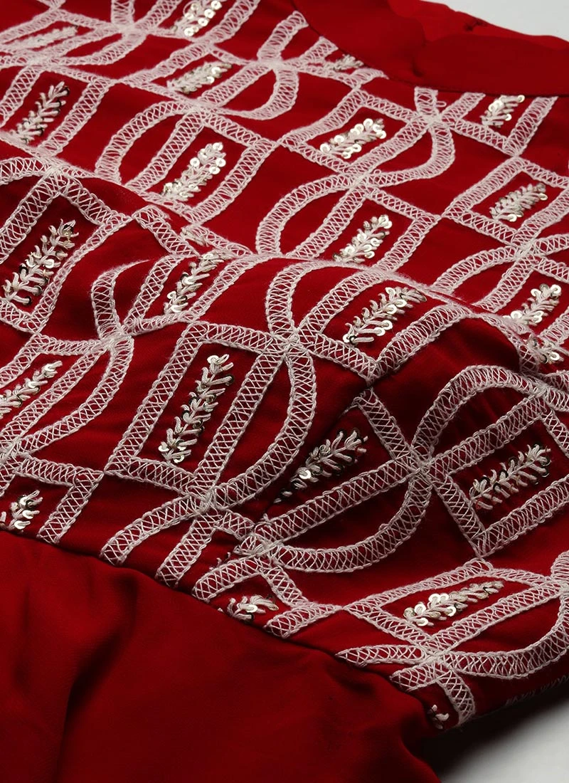 Long Choli Full Sleeve Maroon Embroidered Lehenga Festive Wear 5 Long Choli Full Sleeve Maroon Embroidered Lehenga Festive Wear - Image 5