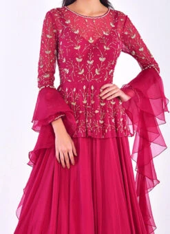 Magenta Chinon Silk And Georgette Embroidered Anarkali Suit Wedding Wear