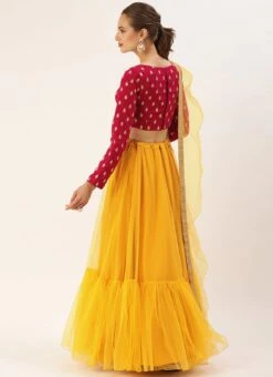 Magenta Embroidered N Yellow Net Lehenga Festive Wear -Deals Chic Lehenga Store Magenta Embroidered N Yellow Net Lehenga GHBS02104216 b