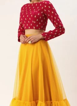 Magenta Embroidered N Yellow Net Lehenga Festive Wear