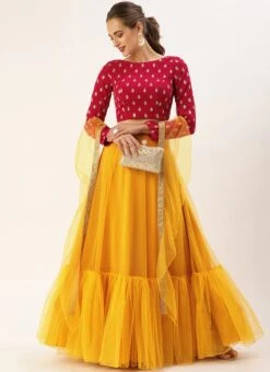 Magenta Embroidered N Yellow Net Lehenga Festive Wear -Deals Chic Lehenga Store Magenta Embroidered N Yellow Net Lehenga GHBS02104216 u