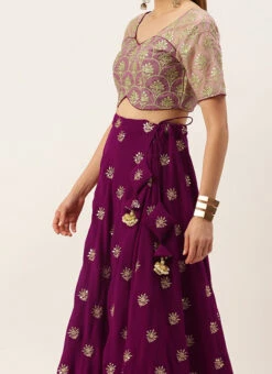 Magenta Georgette Embroidered Lehenga Set Wedding Wear