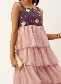 Magenta N Pink Embroidered Layered Dress Festive Wear