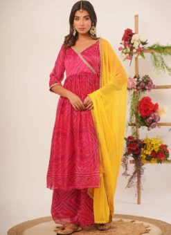 Magenta Silk Bandhini Anarkali Suit Festive Wear -Deals Chic Lehenga Store Magenta Silk Bandhini Anarkali Suit SLSJR50022 u
