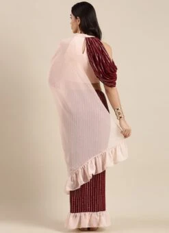 Maroon And Peach Embroidered Half N Half Saree Festive Wear -Deals Chic Lehenga Store Maroon And Peach Embroidered Half N Half Saree SABS02110864 b