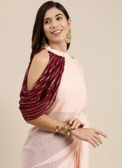 Maroon And Peach Embroidered Half N Half Saree Festive Wear -Deals Chic Lehenga Store Maroon And Peach Embroidered Half N Half Saree SABS02110864 rrc1