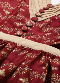 Maroon Art Silk Foil Printed Maxi Dress Festive Wear -Deals Chic Lehenga Store Maroon Art Silk Foil Printed Maxi Dress DRBS02211115 rrc1