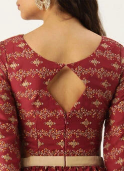 Maroon Art Silk Foil Printed Maxi Dress Festive Wear -Deals Chic Lehenga Store Maroon Art Silk Foil Printed Maxi Dress DRBS02211115 rrc2