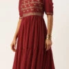 Maroon Art Silk N Geogette Flare Dress Festive Wear