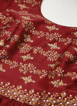 Maroon Art Silk N Geogette Flare Dress Festive Wear -Deals Chic Lehenga Store Maroon Art Silk N Geogette Flare Dress DRBS02301787 rrc1