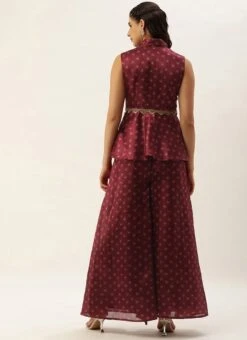 Bottom From Maroon Art Silk Printed Co Ords Set After Six Wear -Deals Chic Lehenga Store Maroon Art Silk Printed Co Ords Set IWBS02302301 b