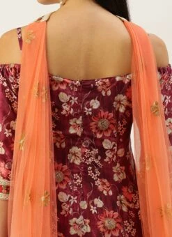 Bottom From Maroon Art Silk Printed Gharara Set After Six Wear -Deals Chic Lehenga Store Maroon Art Silk Printed Gharara Set SLBS02302280 rrc2 2