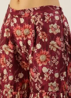 Top From Maroon Art Silk Printed Gharara Set After Six Wear -Deals Chic Lehenga Store Maroon Art Silk Printed Gharara Set SLBS02302280 rrc3 1