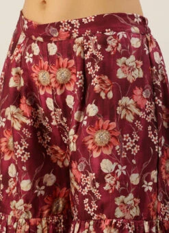 Dupatta From Maroon Art Silk Printed Gharara Set After Six Wear -Deals Chic Lehenga Store Maroon Art Silk Printed Gharara Set SLBS02302280 rrc3