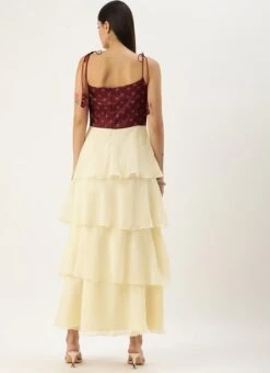 Maroon Art Silk Printed N Off White Layered Dress Festive Wear -Deals Chic Lehenga Store Maroon Art Silk Printed N Off White Layered Dress IWBS02303686 b