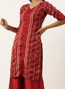 Top From Maroon Art Silk Salwar N Palazzo Suit After Six Wear