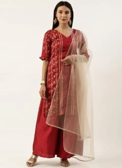 Dupatta From Maroon Art Silk Salwar N Palazzo Suit After Six Wear -Deals Chic Lehenga Store Maroon Art Silk Salwar N Palazzo Suit SLBS02211114 u 1