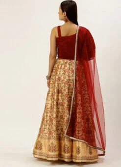 Maroon Blouse N Beige Digital Printed Kali Lehenga Festive Wear -Deals Chic Lehenga Store Maroon Blouse N Beige Digital Printed Kali Lehenga GHBS02104308 b