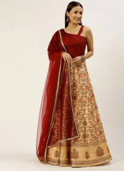 Maroon Blouse N Beige Digital Printed Kali Lehenga Festive Wear -Deals Chic Lehenga Store Maroon Blouse N Beige Digital Printed Kali Lehenga GHBS02104308 u