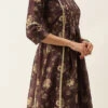 Maroon Chanderi Printed Floral Maxi Dress Festive Wear