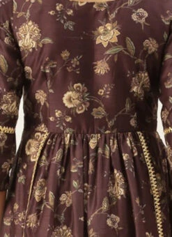 Maroon Chanderi Printed Floral Maxi Dress Festive Wear -Deals Chic Lehenga Store Maroon Chanderi Printed Floral Maxi Dress DRBS02111085 rrc2