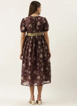 Maroon Chanderi Silk Puff Sleeve Dress Festive Wear After Six Wear 11 Maroon Chanderi Silk Puff Sleeve Dress Festive Wear After Six Wear -Deals Chic Lehenga Store Maroon Chanderi Silk Puff Sleeve Dress DRBS02201262 b