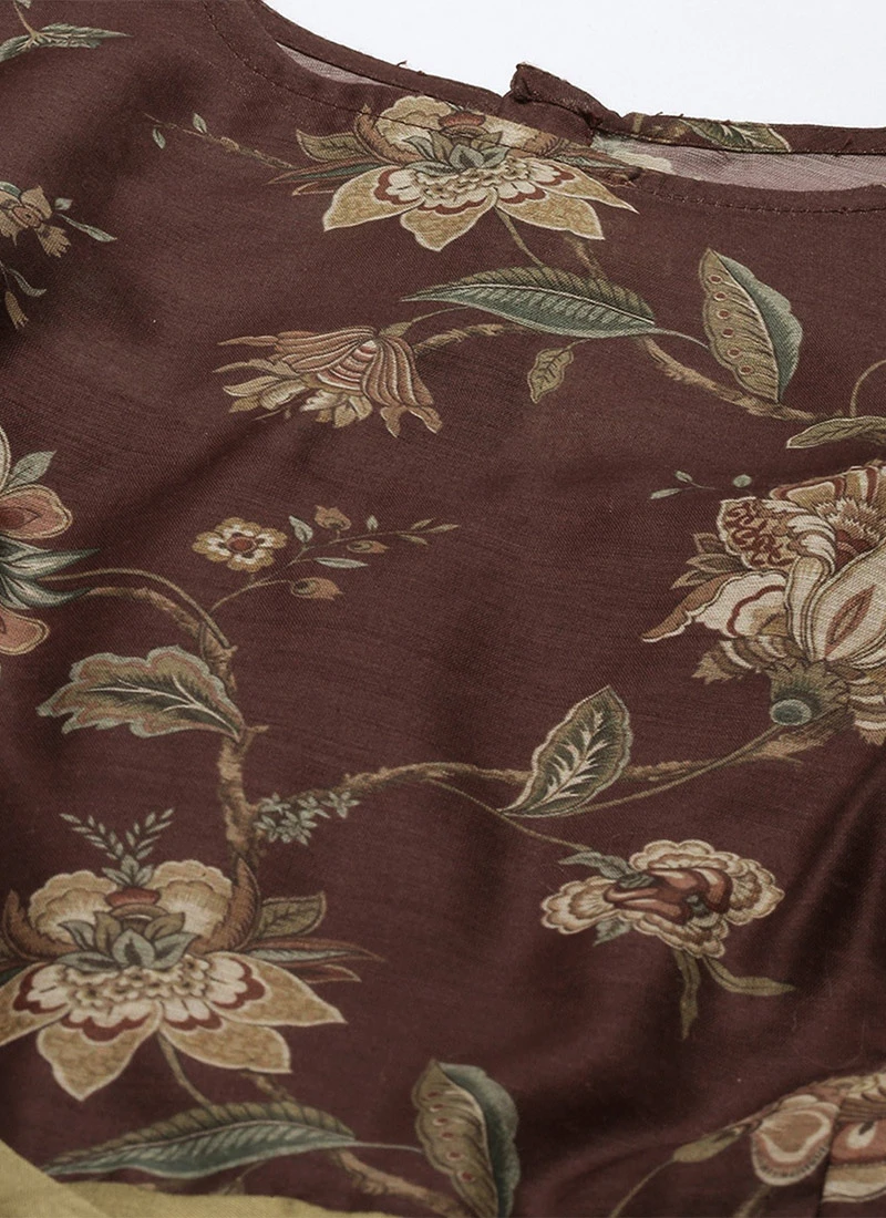 Maroon Chanderi Silk Puff Sleeve Dress Festive Wear After Six Wear 5 Maroon Chanderi Silk Puff Sleeve Dress Festive Wear After Six Wear - Image 5