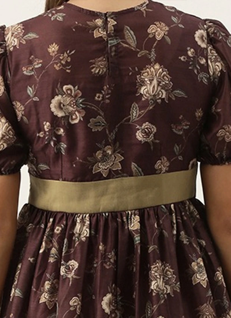 Maroon Chanderi Silk Puff Sleeve Dress Festive Wear After Six Wear 6 Maroon Chanderi Silk Puff Sleeve Dress Festive Wear After Six Wear - Image 6