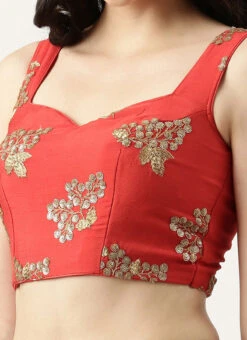 Maroon Chinnon Embroidered Blouse Festive Wear