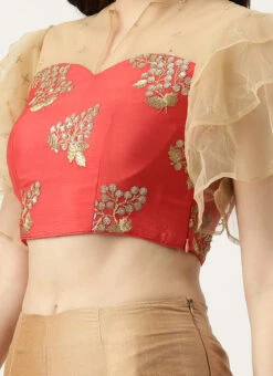 Maroon Embroidered Chinnon Blouse Festive Wear