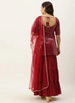 Top From Maroon Embroidered Georgette Palazzo Suit After Six Wear -Deals Chic Lehenga Store Maroon Embroidered Georgette Palazzo Suit SLBS02304047 b 1