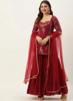 Dupatta From Maroon Embroidered Georgette Palazzo Suit After Six Wear -Deals Chic Lehenga Store Maroon Embroidered Georgette Palazzo Suit SLBS02304047 u