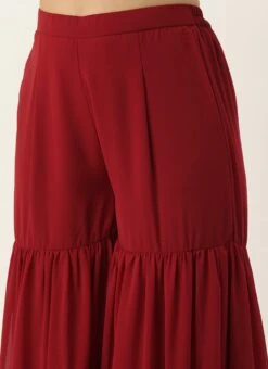 Top From Maroon Embroidered Georgette Palazzo Suit After Six Wear -Deals Chic Lehenga Store Maroon Embroidered Georgette Palazzo Suit SLBS02304047 rrc2 1