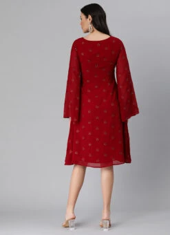 Maroon Embroidered Overlapped Knee Length Dress Festive Wear -Deals Chic Lehenga Store Maroon Embroidered Overlapped Knee Length Dress DRBS02205021 b