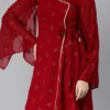 Maroon Embroidered Overlapped Knee Length Dress Festive Wear