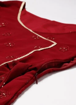 Maroon Embroidered Overlapped Knee Length Dress Festive Wear -Deals Chic Lehenga Store Maroon Embroidered Overlapped Knee Length Dress DRBS02205021 rrc1